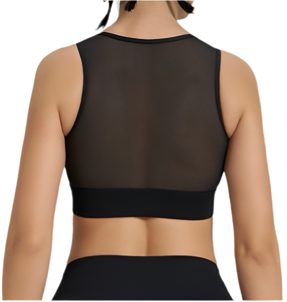 Mind Above Body™ High-Neck Mesh Panel Sports Bra – Black (Pre Order)