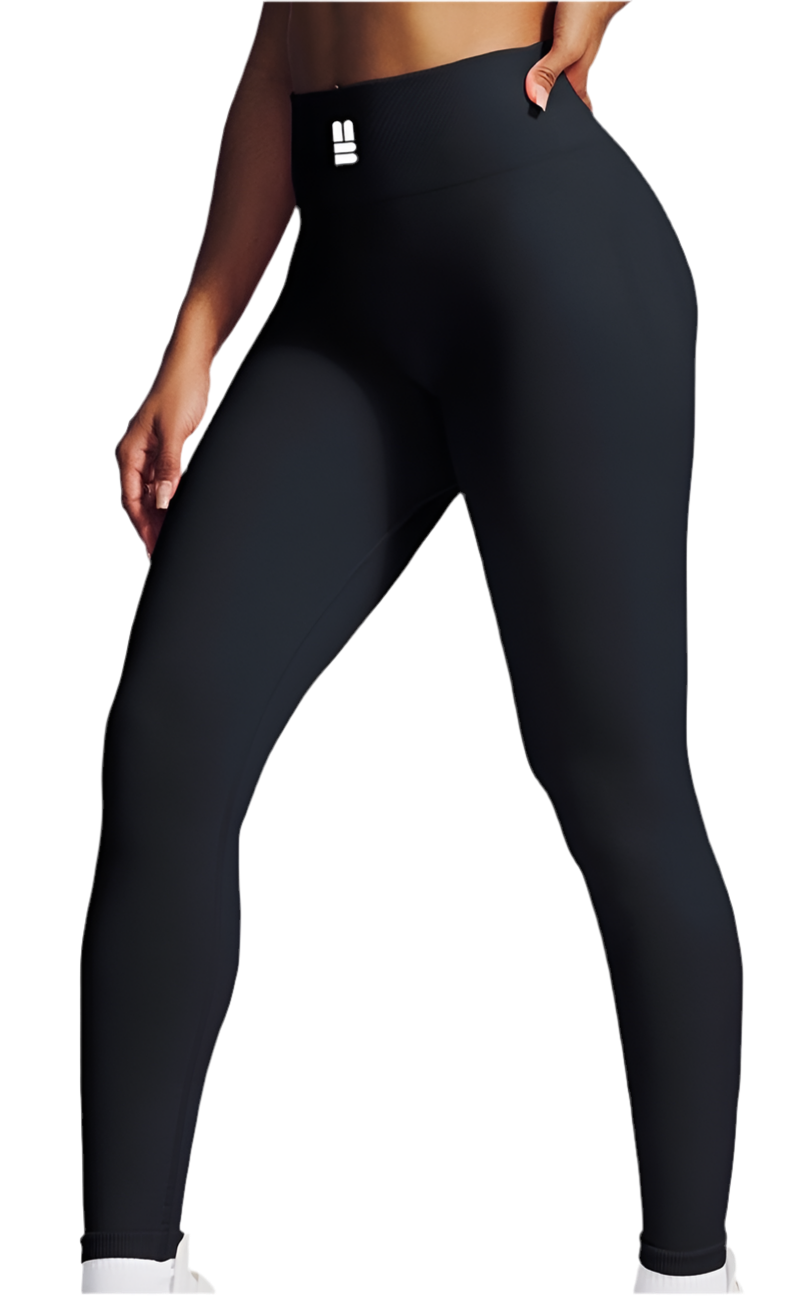 Mind Above Body™ Seamless Essential High-Waist Leggings – Black W/Logo on Waist