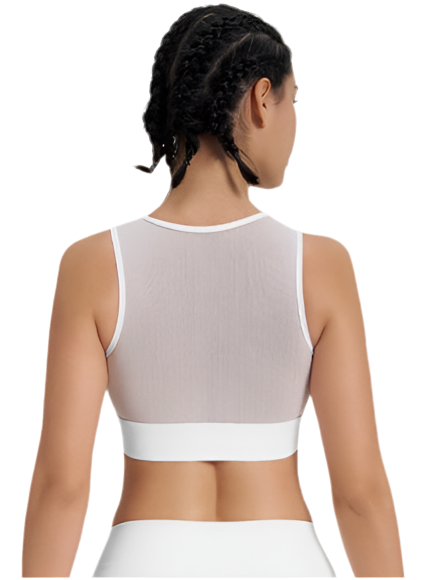 Mind Above Body™ High-Neck Mesh Panel Sports Bra – White (Pre Order)