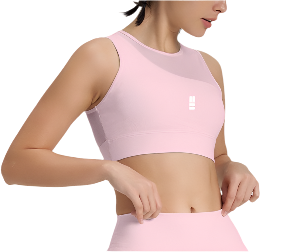 Mind Above Body™ High-Neck Mesh Panel Sports Bra – Pink (Pre Order)