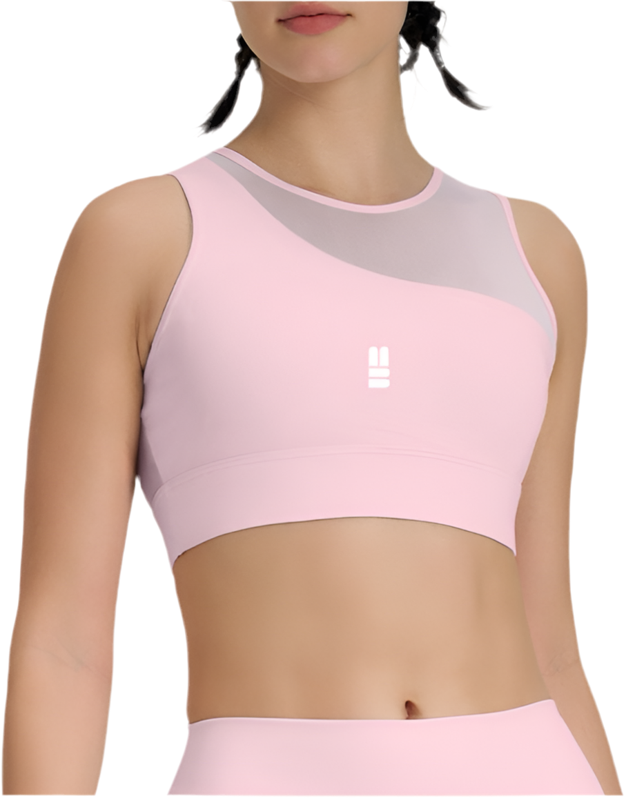 Mind Above Body™ High-Neck Mesh Panel Sports Bra – Pink (Pre Order)