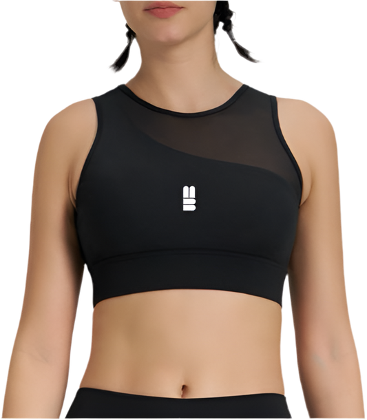 Mind Above Body™ High-Neck Mesh Panel Sports Bra – Black (Pre Order)