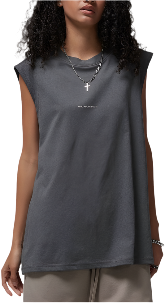 Mind Above Body™ Relaxed Fit Sleeveless Training Tank – Grey (Pre Order)