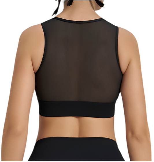 Mind Above Body™ High-Neck Mesh Panel Sports Bra – Black (Pre Order)