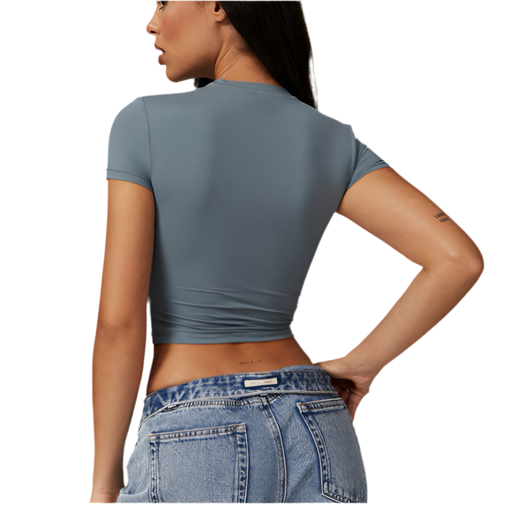 Mind Above Body™ Signature Fitted Crop Tee – Steel Blue (Pre-Order Now)