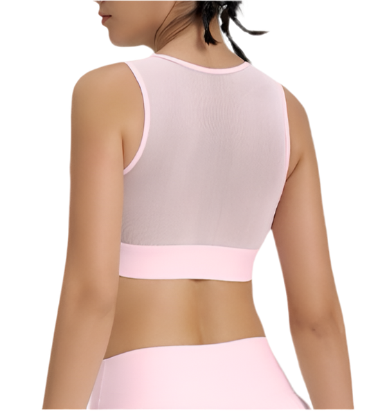 Mind Above Body™ High-Neck Mesh Panel Sports Bra – Pink (Pre Order)