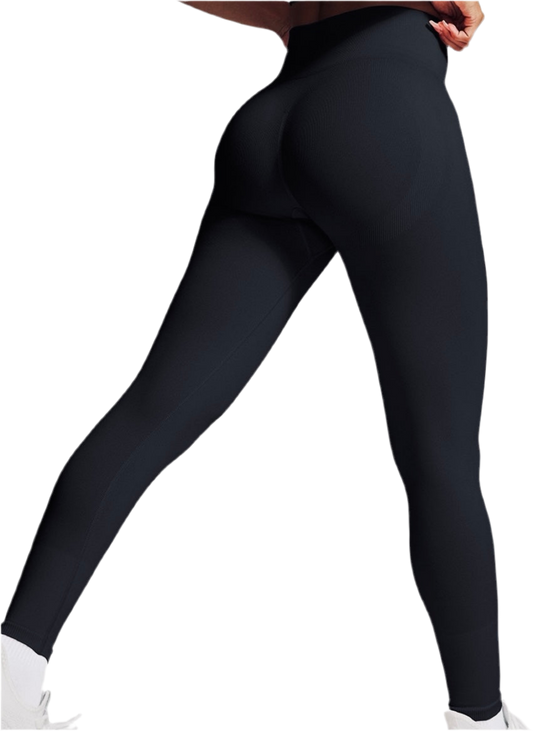 Mind Above Body™ Seamless Essential High-Waist Leggings – Black W/Logo on Waist