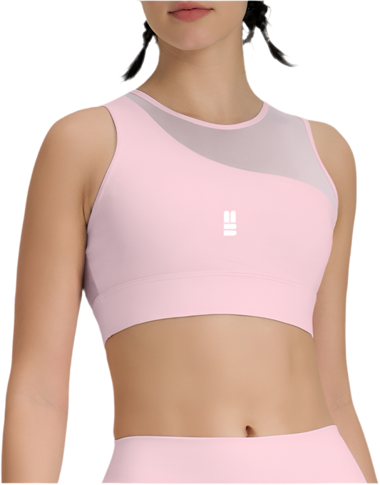 Mind Above Body™ High-Neck Mesh Panel Sports Bra – Pink (Pre Order)
